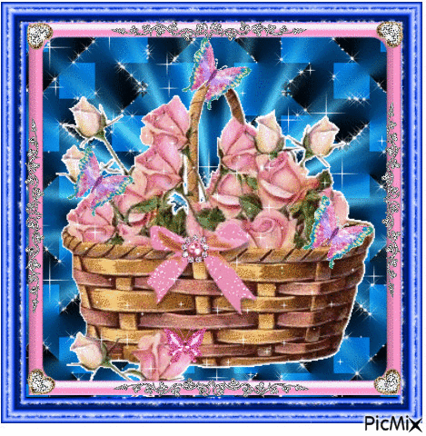 Basket with flowers. - GIF animasi gratis