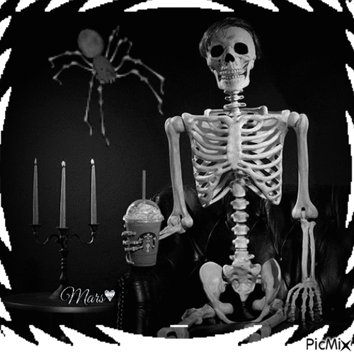 esqueleto  tomando jugo - Бесплатный анимированный гифка