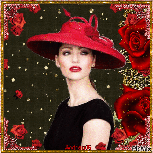 Lady in red hat... - Free animated GIF