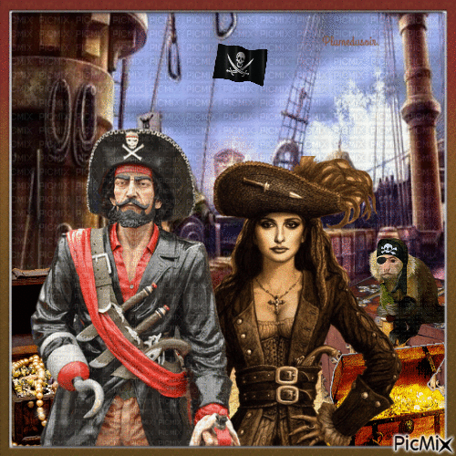 Couple de pirates sur un bateau. - GIF animé gratuit