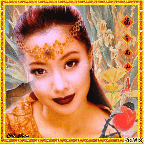 Concours : Belle femme asiatique Tons orange et gris - Darmowy animowany GIF