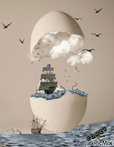 Huevo con barco - Бесплатни анимирани ГИФ