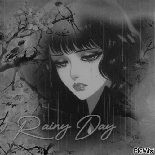 manga girl rainy day - GIF เคลื่อนไหวฟรี