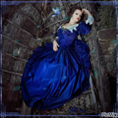 Женщина в синем платье - Gratis animerad GIF
