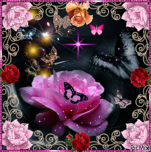 rose aux papillon - Gratis animerad GIF