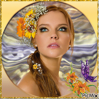 girl with flowers in hair - GIF animate gratis