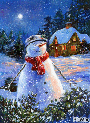 Evening Snowman - Бесплатный анимированный гифка