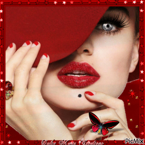 woman with red hat...May 2018 - GIF animado gratis