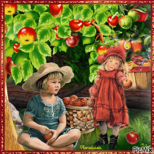 Récolte enfantine de pommes. - Ücretsiz animasyonlu GIF