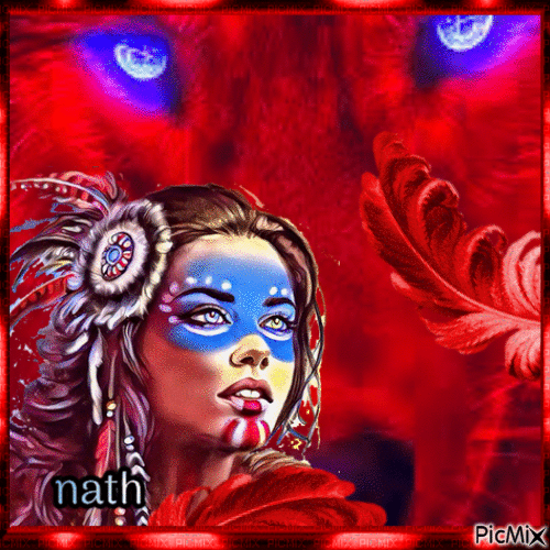 Bleu et rouge loup-indienne - Free animated GIF