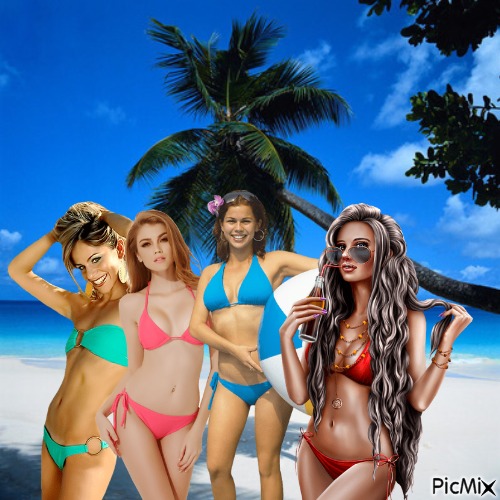 Cute bikini clad girls - PNG gratuit