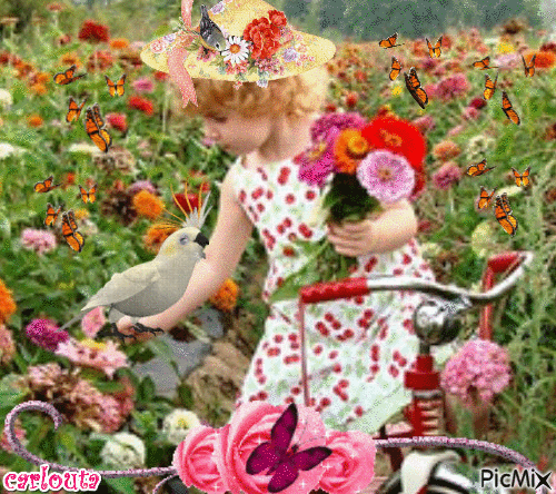 petit fille et son perroquet - GIF animé gratuit