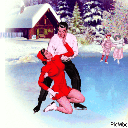 Couple of skaters - Vintage - GIF animado grátis