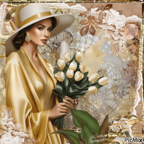 Retrato de mujer - Tonos dorados y beige - GIF animé gratuit