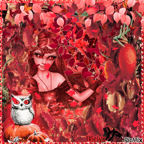 red fairy in autumn - Free animated GIF