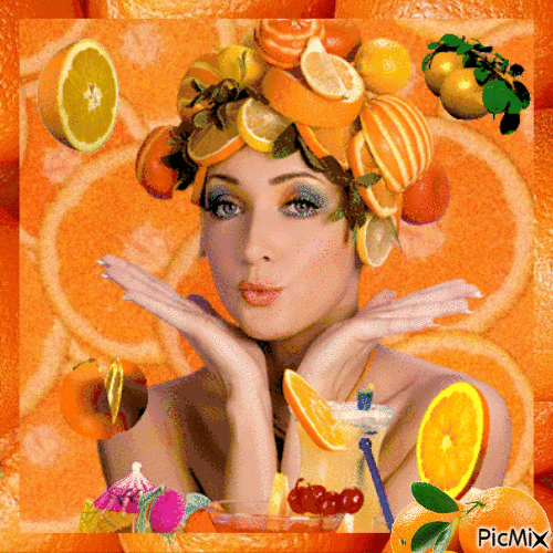 Portrait with oranges - Бесплатный анимированный гифка
