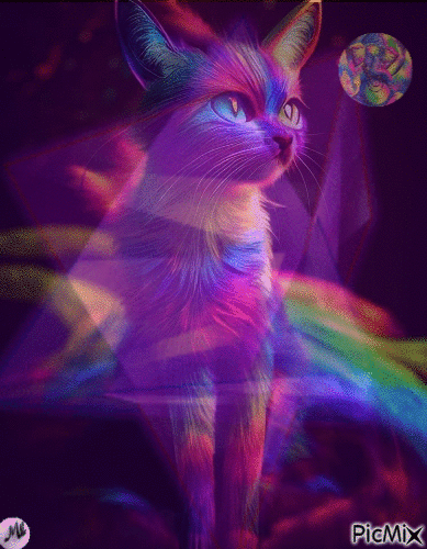 Gato cósmico y Ganhesa - GIF animado grátis