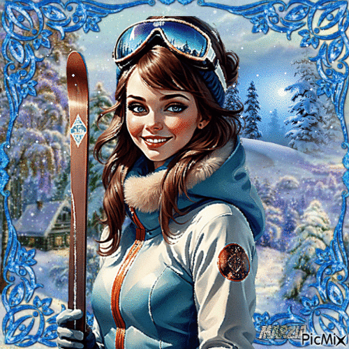 Sciare in montagna in inverno - Nemokamas animacinis gif