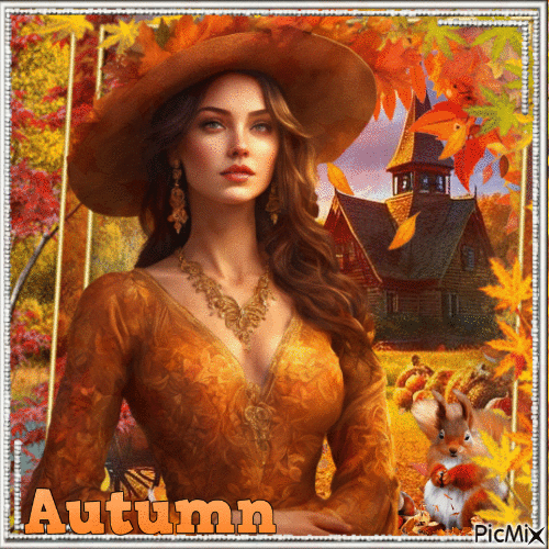 Autumn woman in a hat - Бесплатни анимирани ГИФ