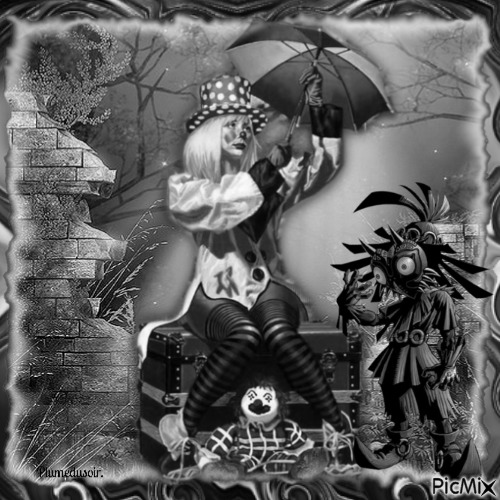 Femme clown en noir et blanc. - PNG gratuit