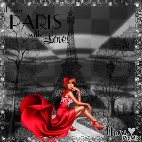 mujer de rojo en paris - Gratis animeret GIF