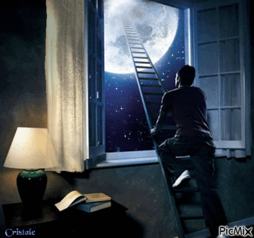 Bonne nuit la lune - GIF animé gratuit