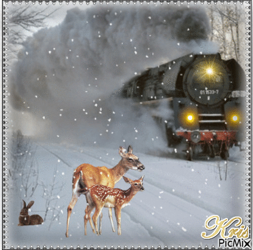train en hiver 🌹 🌼 🌹 - Zdarma animovaný GIF