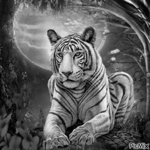 Tigre noir et blanc - GIF animé gratuit