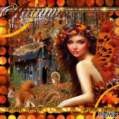 autumn fairy with squirrels - Безплатен анимиран GIF