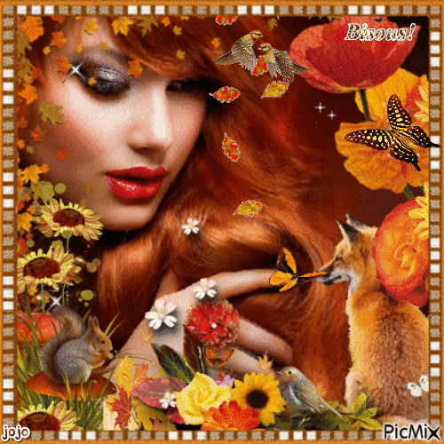 la belle et le renard d automne - Darmowy animowany GIF