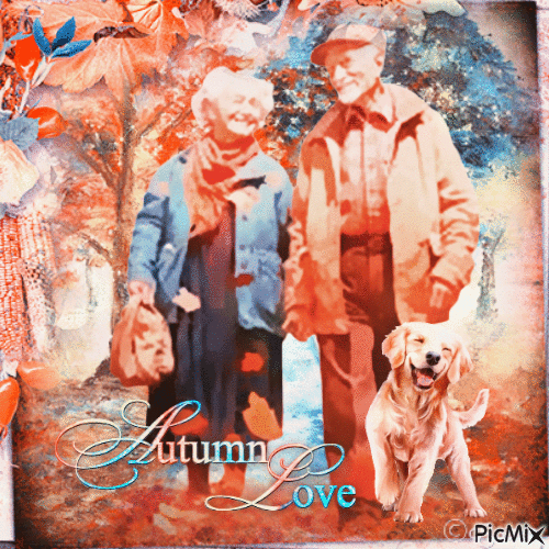 Autumn love old couple - Animovaný GIF zadarmo