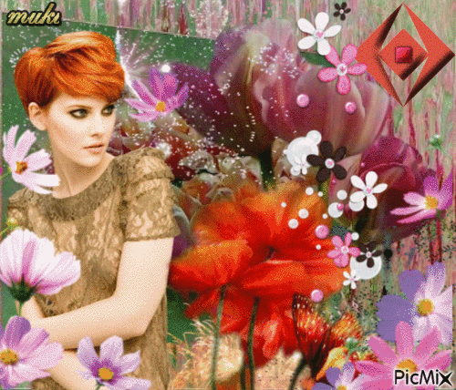 Woman with flowers - Gratis animerad GIF