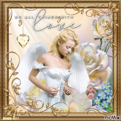 Woman-angels-love-flowers - Free animated GIF