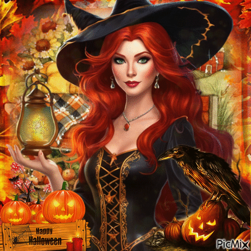 Beautiful redhead witch - GIF animado grátis