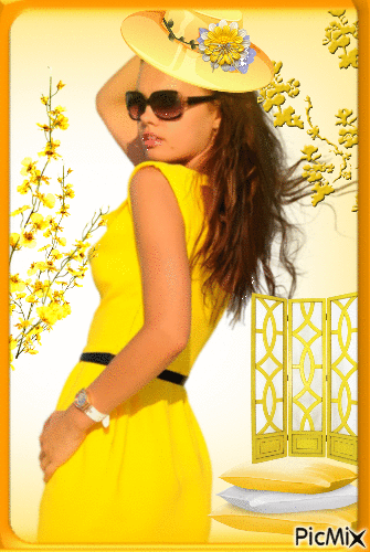 Brunette en jaune - Безплатен анимиран GIF
