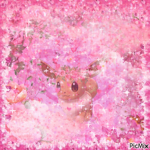 Pink Eevee Flowers / Fleurs roses d'Évoli - Nemokamas animacinis gif