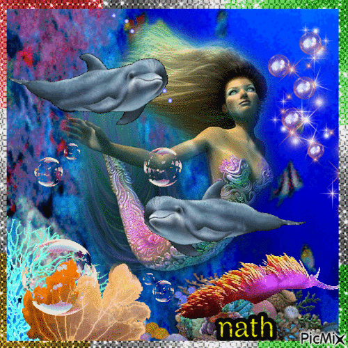 Sirène et dauphins, nath - Ingyenes animált GIF