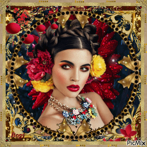 A beautiful woman with flowers... - 免费动画 GIF