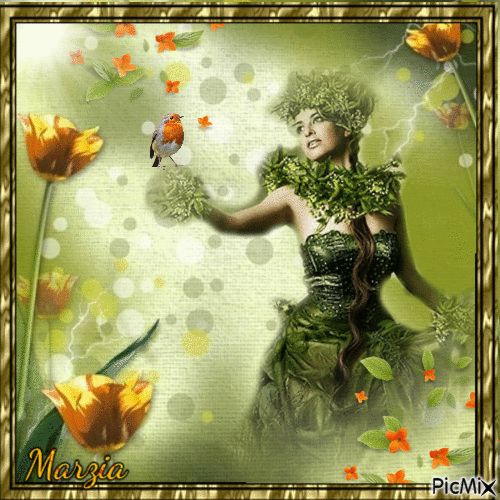 donna in verde - Free animated GIF