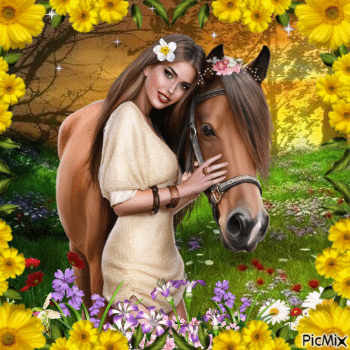 woman and horse - Gratis animeret GIF