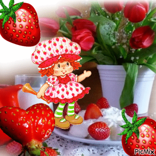 Le repas de fraise - Бесплатный анимированный гифка