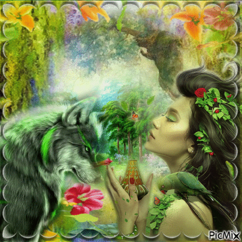 loup et femme vert - GIF animado grátis