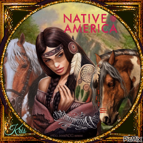 Chevaux avec une Amérindienne - Zdarma animovaný GIF