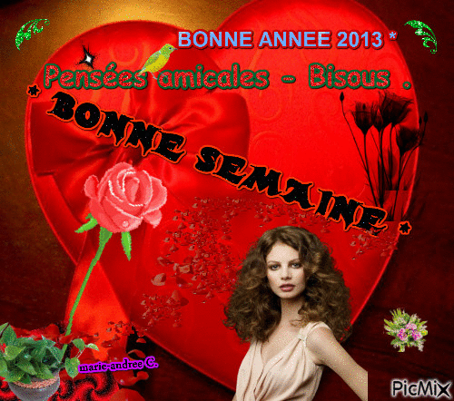 Un coeur rouge § Rose - Bonne semaine & Amitiés - - Darmowy animowany GIF