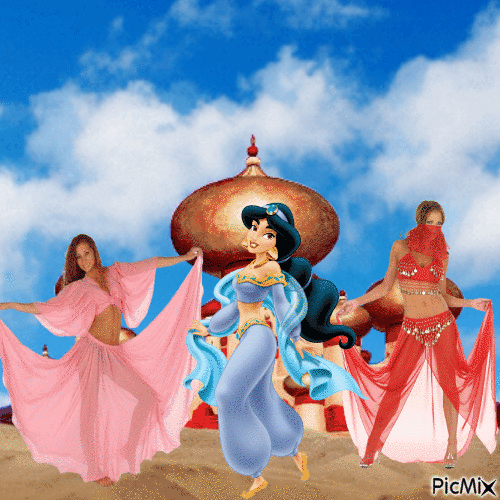 Princess Jasmine and real harem women - Gratis animeret GIF