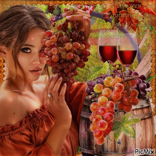 Vino, mujer con uvas - Animovaný GIF zadarmo