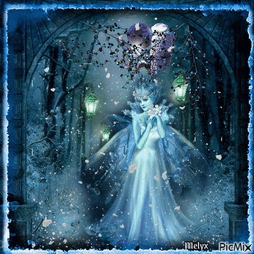 snow queen in the magic Night - GIF animé gratuit