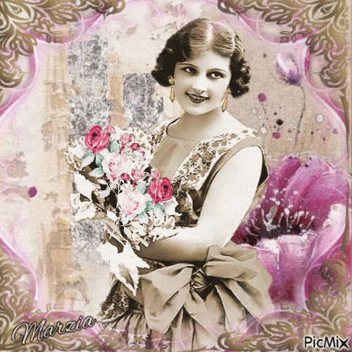 vintage in sepia e rosa - GIF animado grátis