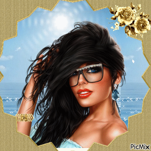 portrait de femme en bleu et or - Bezmaksas animēts GIF