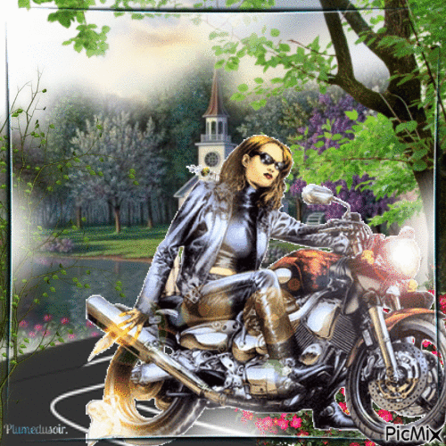 Femme en moto. - Free animated GIF